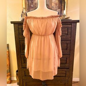 Off shoulder ruffled sleeve dress